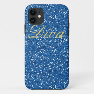Capa Para iPhone 11 Diva Blue Faux Glitter
