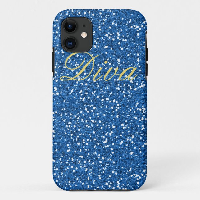 Capa Para iPhone 11 Diva Blue Faux Glitter (Verso)
