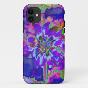 Capa Para iPhone 11 Divertido no girassol azul-sol   púrpura psíquic