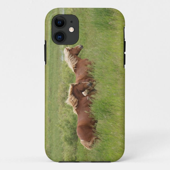 Capa Para iPhone 11 Dois Cavalos de Palomino Cantuários em uma Foto de (Verso)