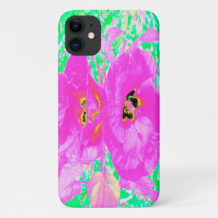 Capa Para iPhone 11 Dois Hibiscus Louco de Plum Rosa no Verde limão