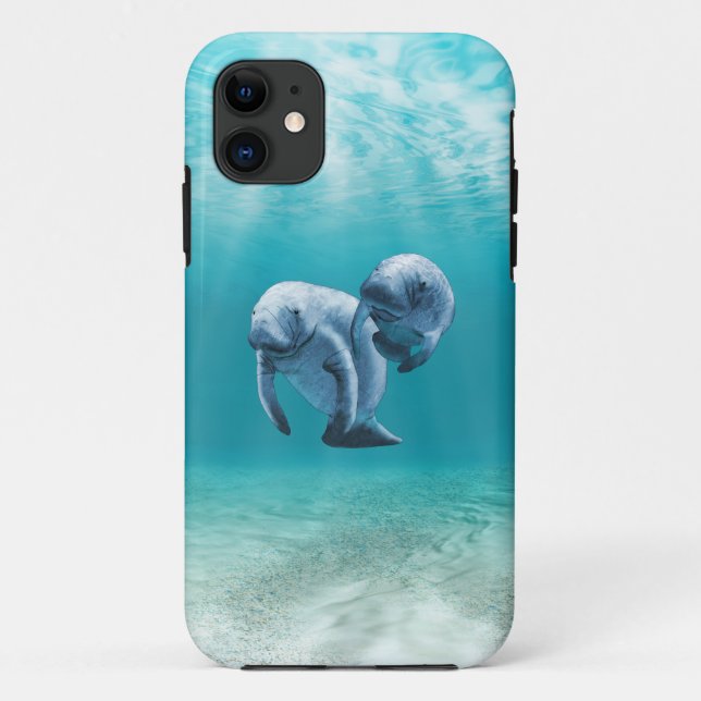 Capa Para iPhone 11 Dois peixes-boi que nadam (Verso)