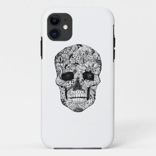 Capa Para iPhone 11 Doodle floral do crânio