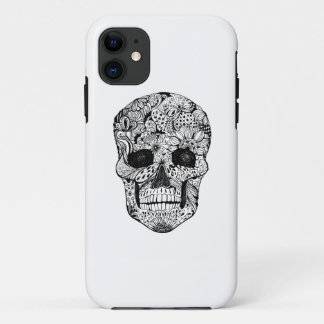 Capa Para iPhone 11 Doodle floral do crânio