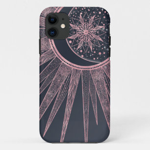Capa Para iPhone 11 Doodles Dourados Elegante Rosa Sun Moon Mandala De