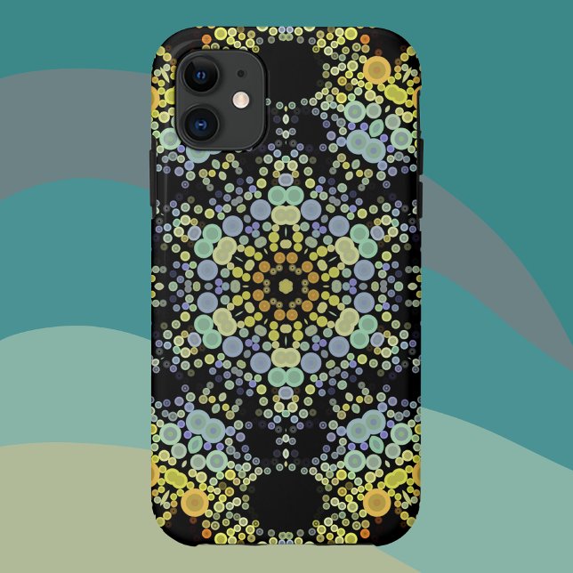 Capa Para iPhone 11 Dot Mandala Flor Amarelo Azul e Cinza (Criador carregado)