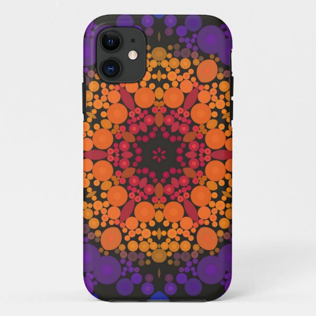 Capa Para iPhone 11 Dot Mandala Flor Amarelo Puro e Azul (Verso)
