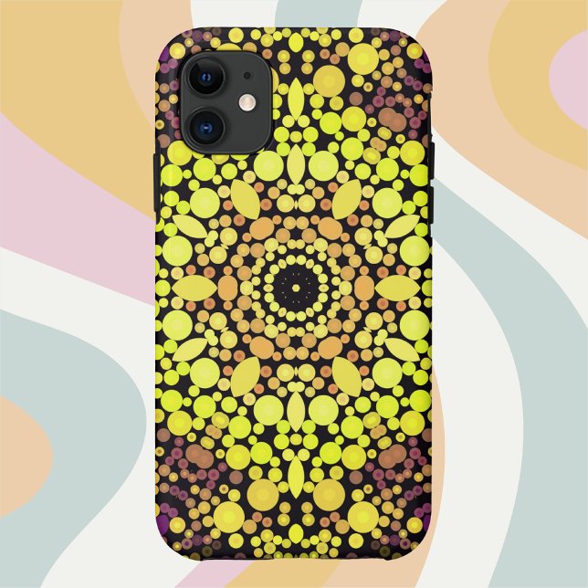 Capa Para iPhone 11 Dot Mandala Flor Amarelo Puro e Preto (Criador carregado)
