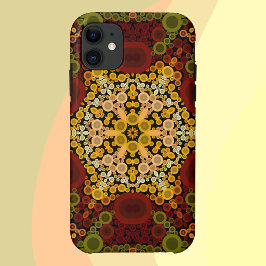 Capa Para iPhone 11 Dot Mandala Flor Amarelo Vermelho e Preto