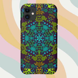 Capa Para iPhone 11 Dot Mandala Flor Azul Amarelo e Rosa