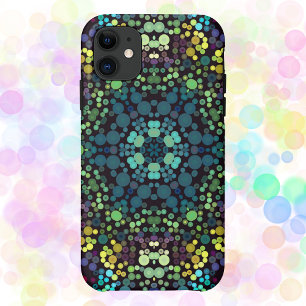 Capa Para iPhone 11 Dot Mandala Flor Azul Amarelo e Roxo