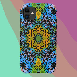 Capa Para iPhone 11 Dot Mandala Flor Azul Amarelo e Verde