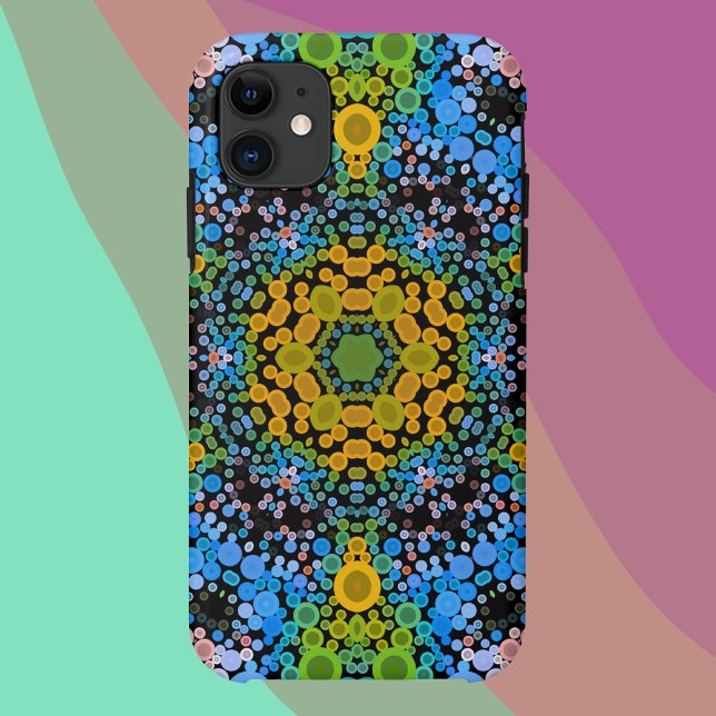 Capa Para iPhone 11 Dot Mandala Flor Azul Amarelo e Verde (Criador carregado)