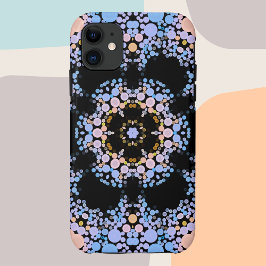 Capa Para iPhone 11 Dot Mandala Flor Azul e Amarelo