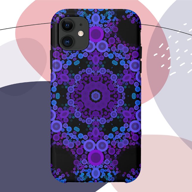 Capa Para iPhone 11 Dot Mandala Flor Azul e Roxo (Criador carregado)