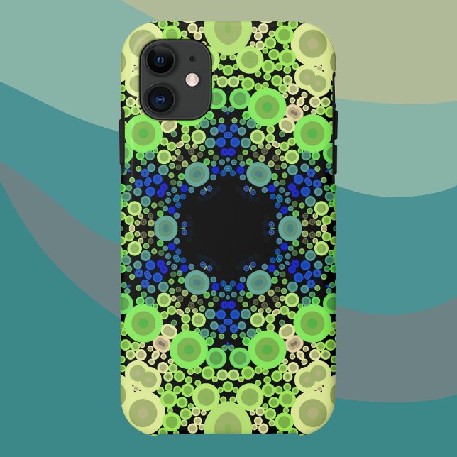 Capa Para iPhone 11 Dot Mandala Flor Azul Verde e Amarelo (Criador carregado)