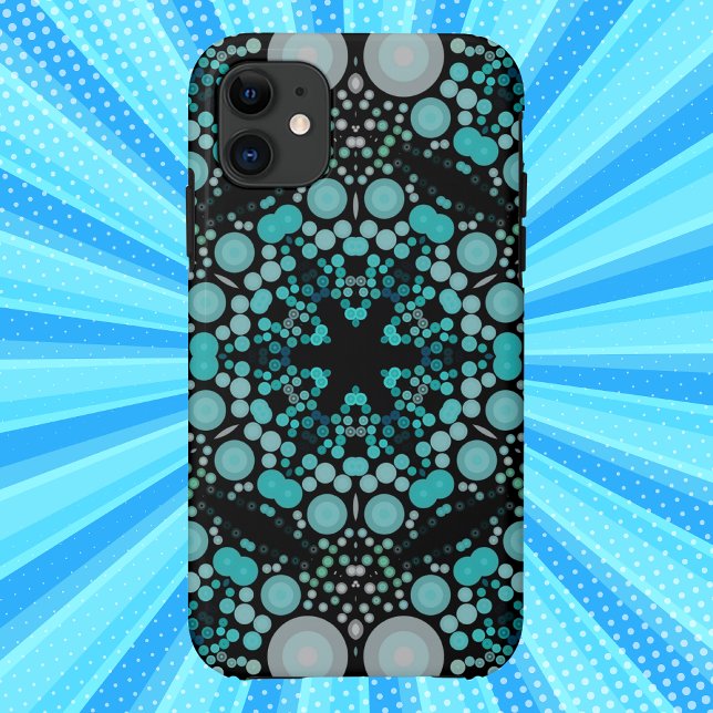 Capa Para iPhone 11 Dot Mandala Flor Azul Verde e Cinzas (Criador carregado)