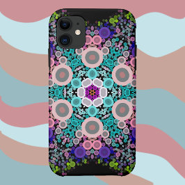 Capa Para iPhone 11 Dot Mandala Flor Azul Verde e Rosa