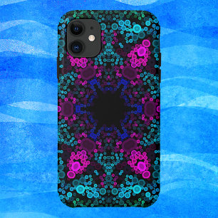 Capa Para iPhone 11 Dot Mandala Flor Azul Verde e Rosa