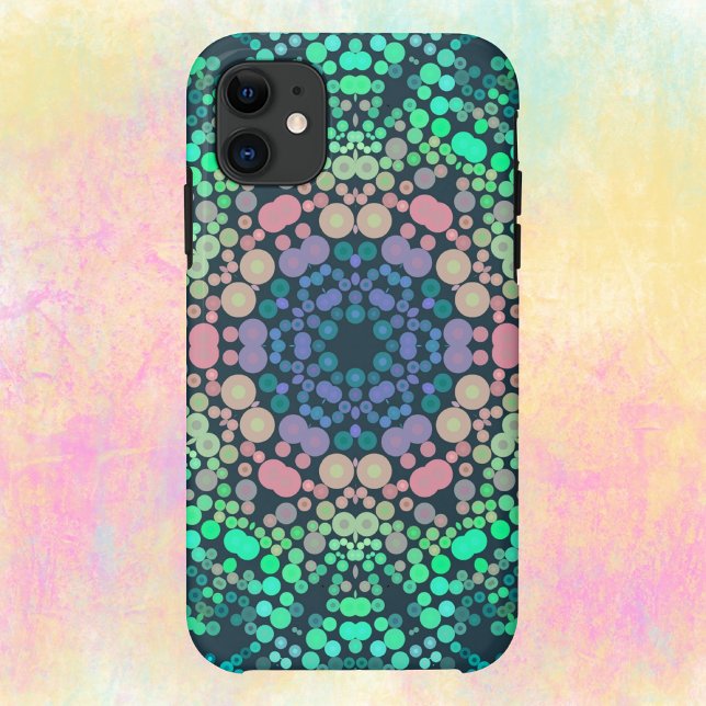 Capa Para iPhone 11 Dot Mandala Flor Azul Verde e Rosa (Criador carregado)