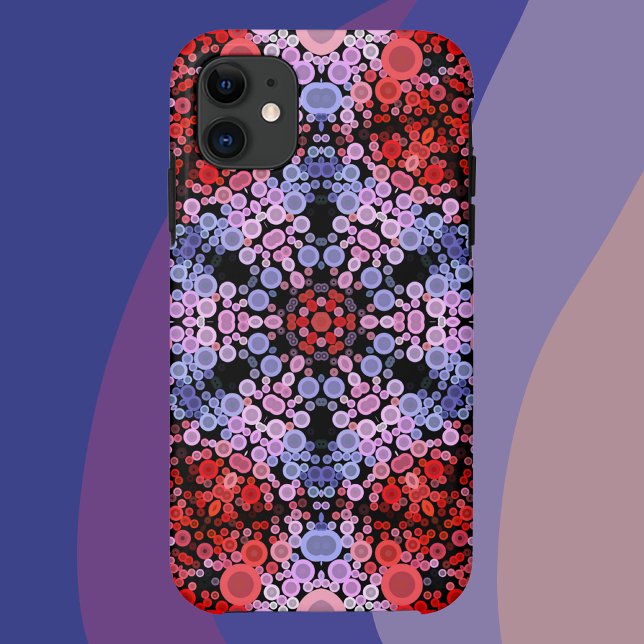 Capa Para iPhone 11 Dot Mandala Flor Azul Vermelho e Rosa (Criador carregado)