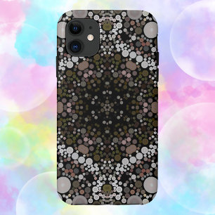 Capa Para iPhone 11 Dot Mandala Flor Castanho e Branco
