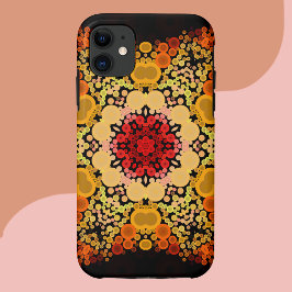 Capa Para iPhone 11 Dot Mandala Flor Laranja Amarelo e Vermelho