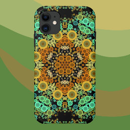 Capa Para iPhone 11 Dot Mandala Flor Laranja Verde e Azul