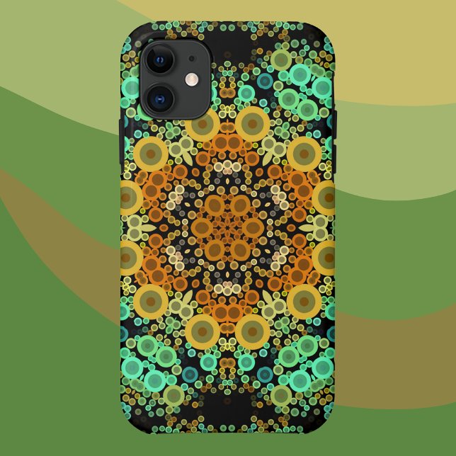 Capa Para iPhone 11 Dot Mandala Flor Laranja Verde e Azul (Criador carregado)