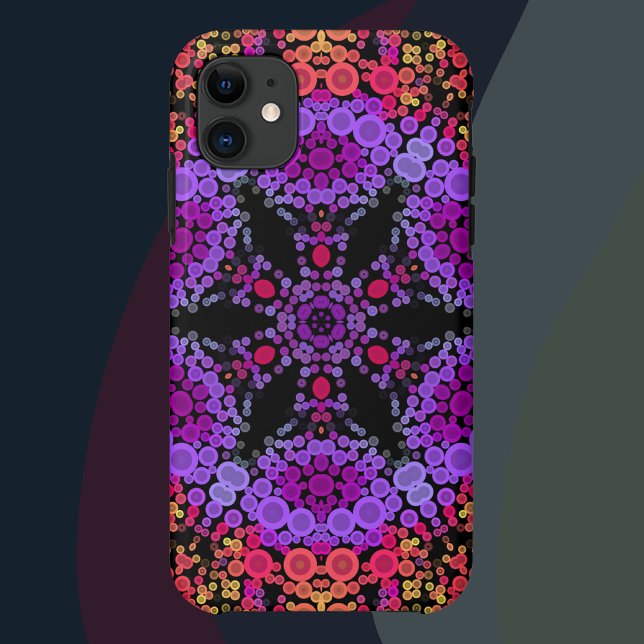 Capa Para iPhone 11 Dot Mandala Flor Púrpura Laranja e Amarelo (Criador carregado)