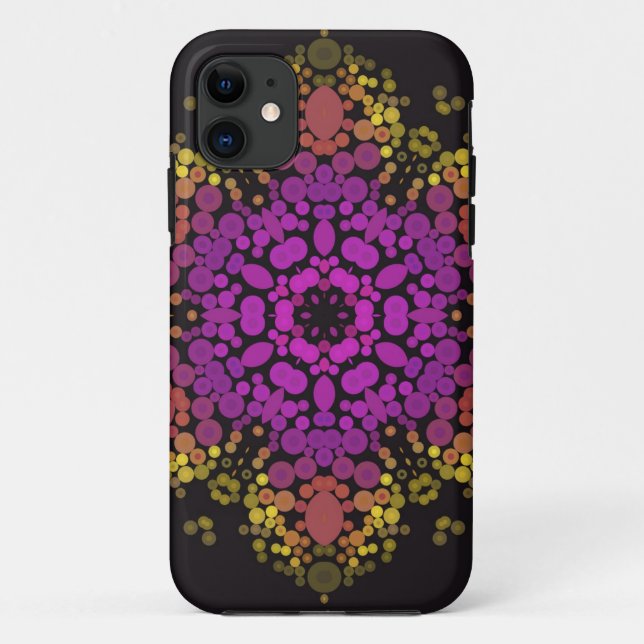 Capa Para iPhone 11 Dot Mandala Flor Rosa Amarelo e Preto (Verso)