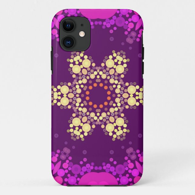 Capa Para iPhone 11 Dot Mandala Flor Rosa e Amarelo (Verso)