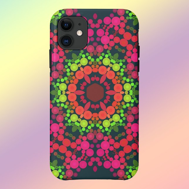 Capa Para iPhone 11 Dot Mandala Flor Rosa Verde e Laranja (Criador carregado)