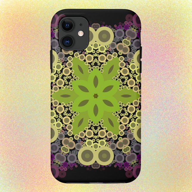 Capa Para iPhone 11 Dot Mandala Flor Verde Amarelo e Puro (Criador carregado)
