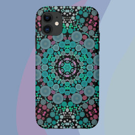 Capa Para iPhone 11 Dot Mandala Flor Verde Azul e Vermelho
