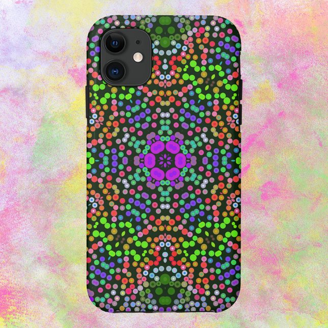 Capa Para iPhone 11 Dot Mandala Flor Verde Roxo e Laranja (Criador carregado)