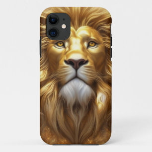 Capa Para iPhone 11 Dourada cabeça de leão impressionante