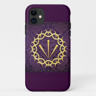 Capa Para iPhone 11 Dourada Coroa De Espinhos Em Fundo Roxo Escuro