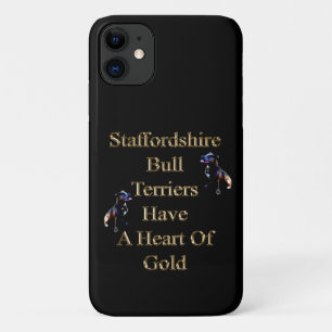 Capa Para iPhone 11 Dourada Design Staffordshire Bull Terrier,
