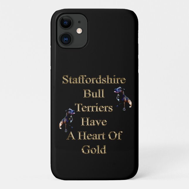 Capa Para iPhone 11 Dourada Design Staffordshire Bull Terrier, (Verso)