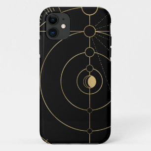 Capa Para iPhone 11 Dourada fase lunar de bússola negra