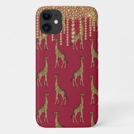 Capa Para iPhone 11 Dourada Giraffe Bling Burgundy Jewels