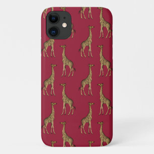 Capa Para iPhone 11 Dourada Giraffe Na moda Burgundy - Na moda Moderno