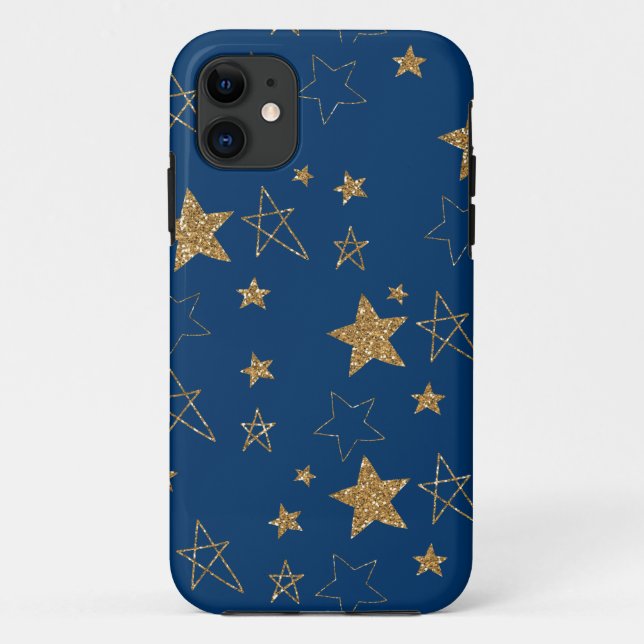 Capa Para iPhone 11 Dourada Glitzy Stars (Verso)