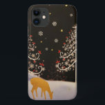 Capa Para iPhone 11 Dourada Vintage Deer Family em Snowy Christmas For<br><div class="desc">Glittery e sparkly,  esta linda família de cervos traz alegria de férias para todos os ladrões!</div>
