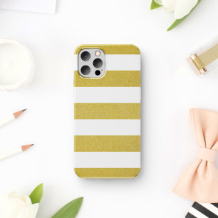 Capa Para iPhone 11 Douradas faixas, tiras brancas, padrão riscado