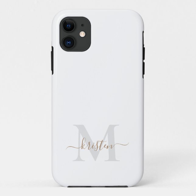 Capa Para iPhone 11 Dourado e Cinza Script Monograma Branco (Verso)