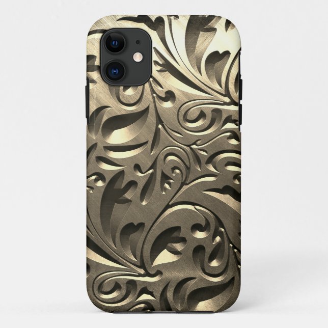 Capa Para iPhone 11 Dourado elegante abstrato de aspecto metálico grav (Verso)