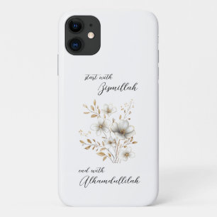 Capa Para iPhone 11 Dourado Floral Bismillah Alhamdulliah