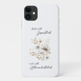 Capa Para iPhone 11 Dourado Floral Bismillah Alhamdulliah